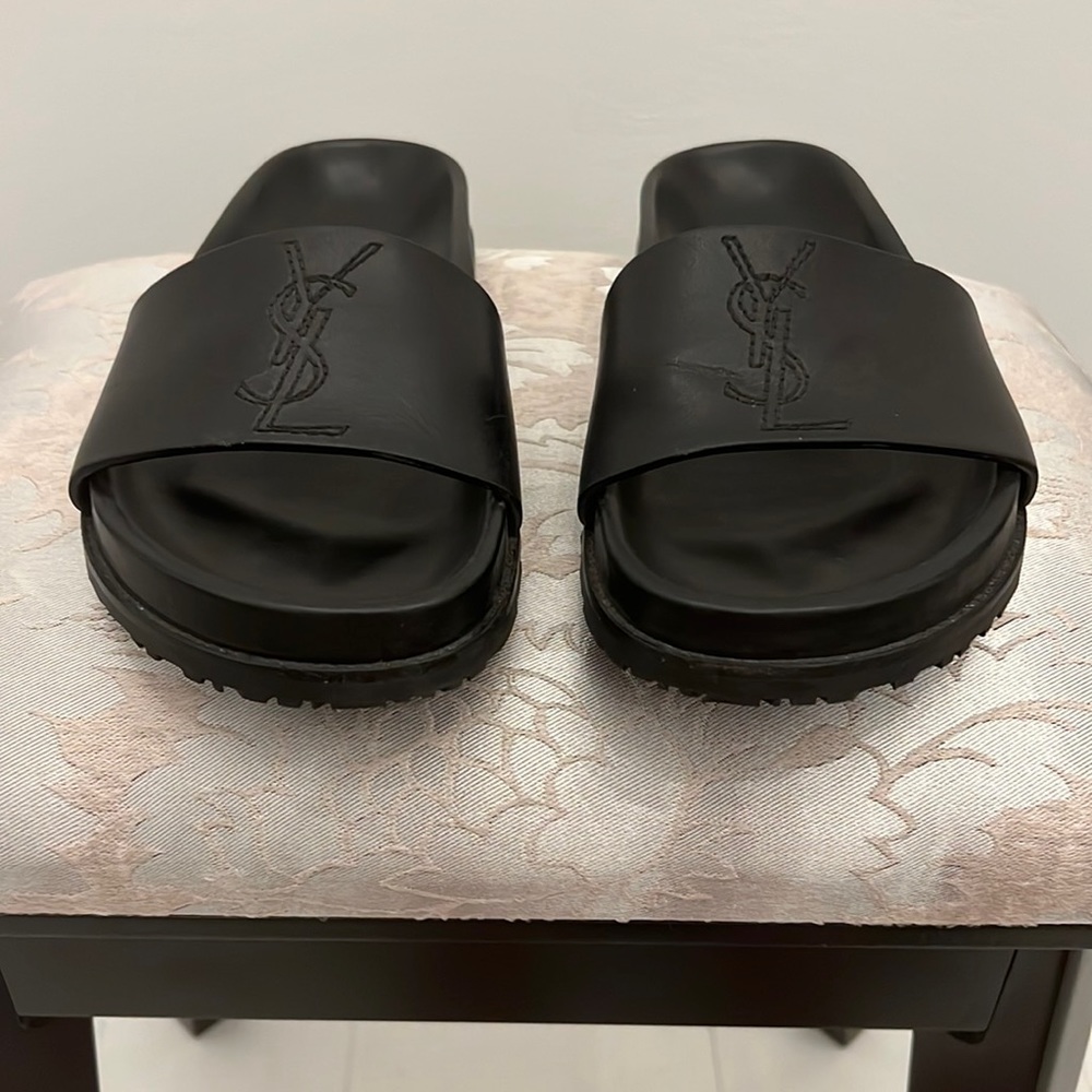 Leather Ysl Slides Gem